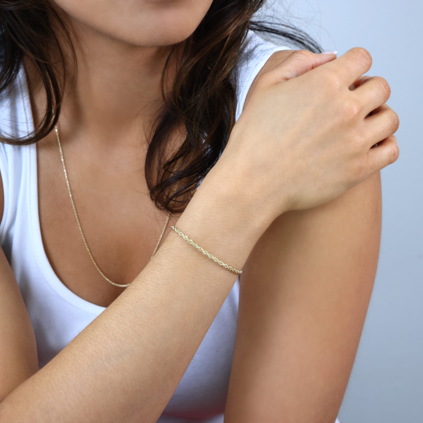 10K Yellow Gold 2.5mm Diamond Cut Rope Chain Bracelet Mens Womens 7″ 7.5″ 8″ 9″
