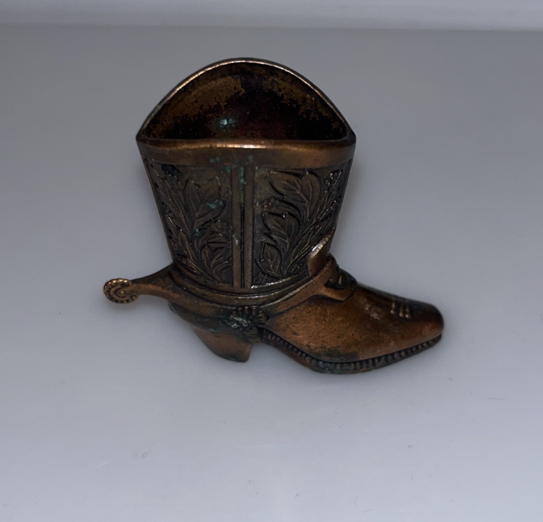 VTG Minature Spur”MESA Arizona”Cowboy/girl Brass Boot Figurine Tooth pick holder