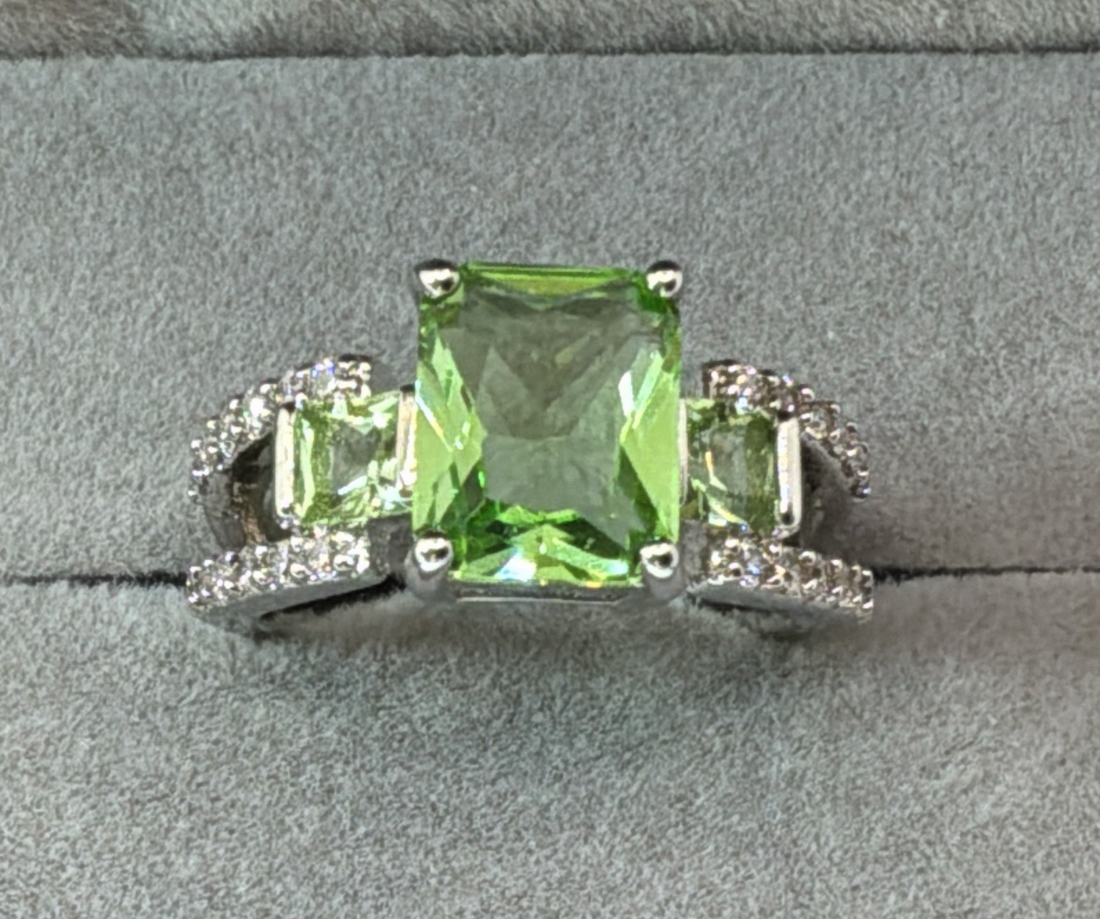 PERIDOT RING – 10X8mm Or 3.0ctw – Peridot & White Accents – .925 Sterling Silver