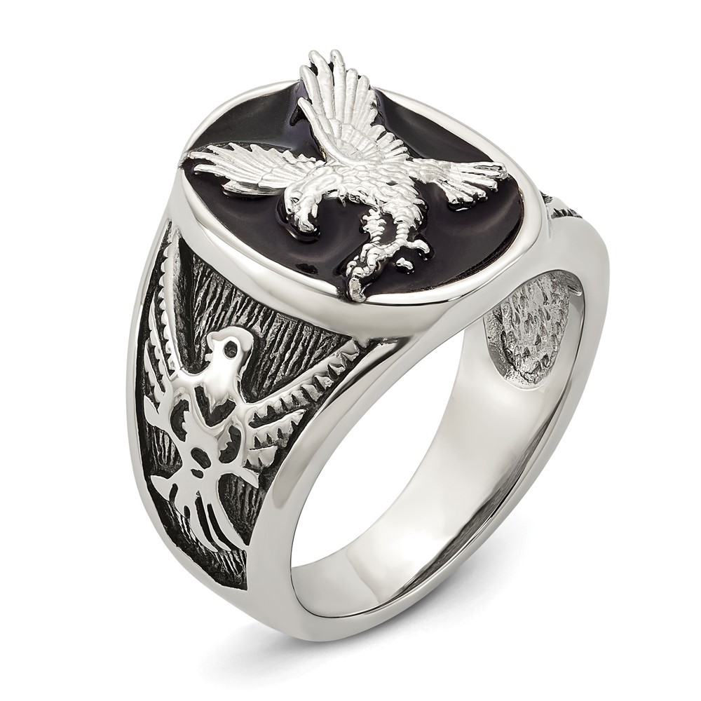 Stainless Steel Polished and Textured Enameled Eagle Ring Size 9 for Men’s
