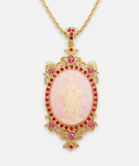 (Set of 3) Flower Pink Angel Cameo Vintage Style Dangle Pendant Chain Necklace