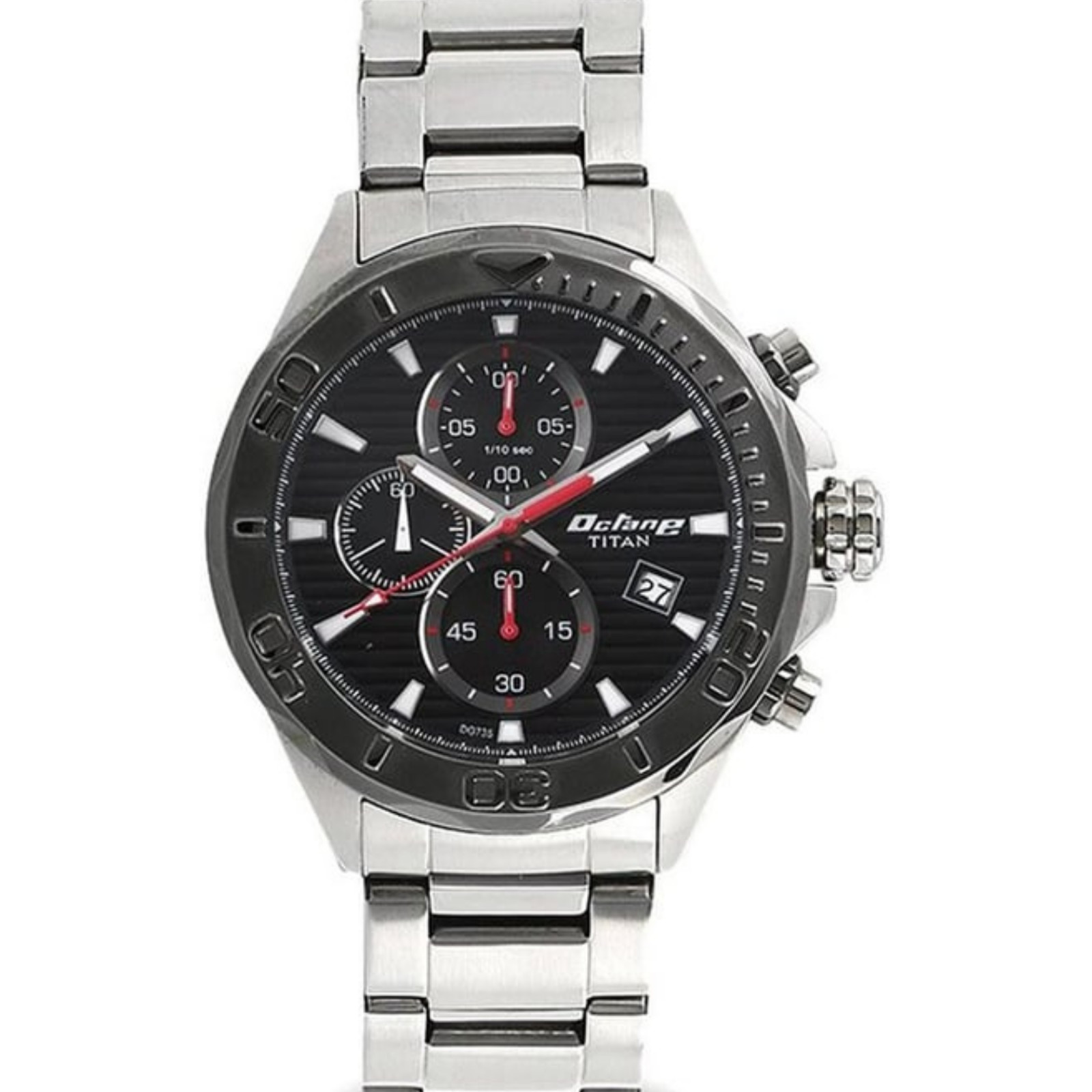 Titan Octane Chronograph NR90087KM02 Black Dial Silver Steel Mens Watch New