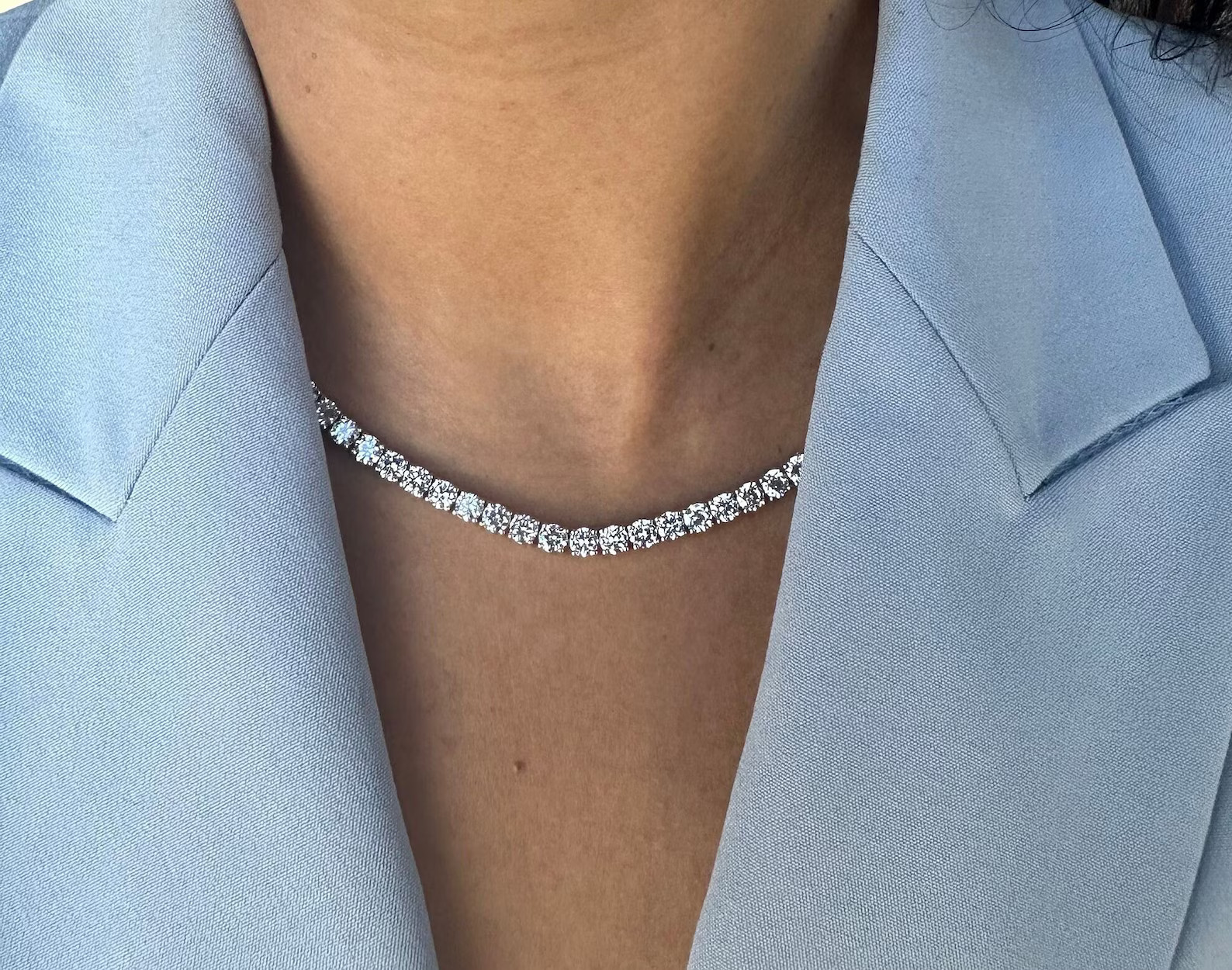 15 Carat Round Natural Diamond Tennis Necklace 14K White Gold 16 inch