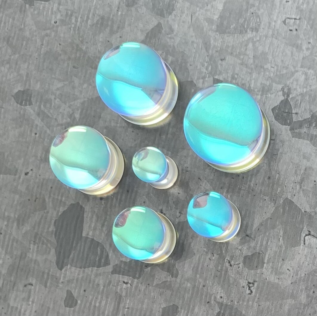 PAIR Iridescent Glass Double Flare Plugs Gauges Body Jewelry