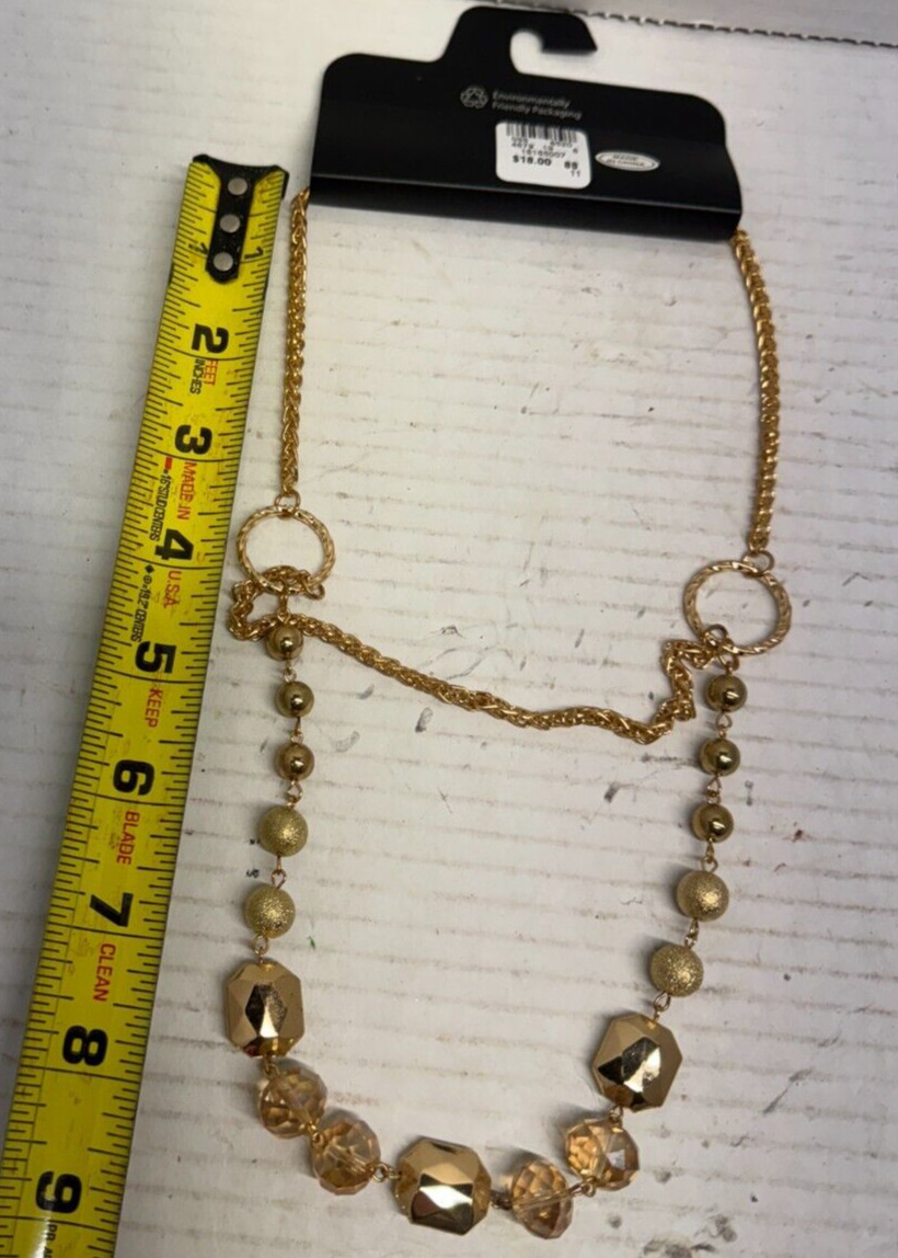 Avenue Necklace Gold Toned Beaded Women Fashion Jewelry Gem Stone Acrylic NEW