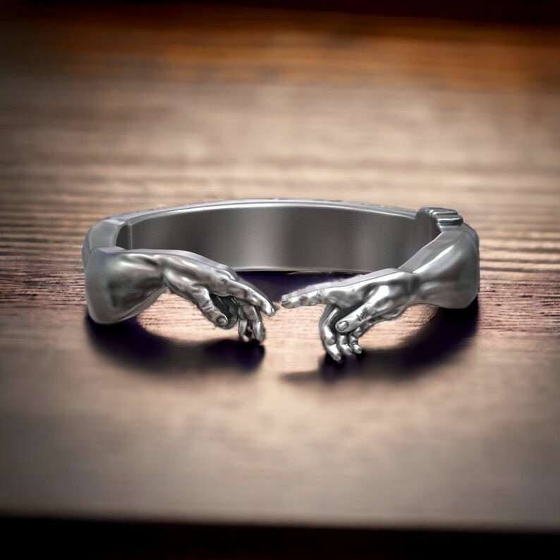 The Creation of Adam Michelangelo Ring, Hand of God Ring, Renaissance Men Band