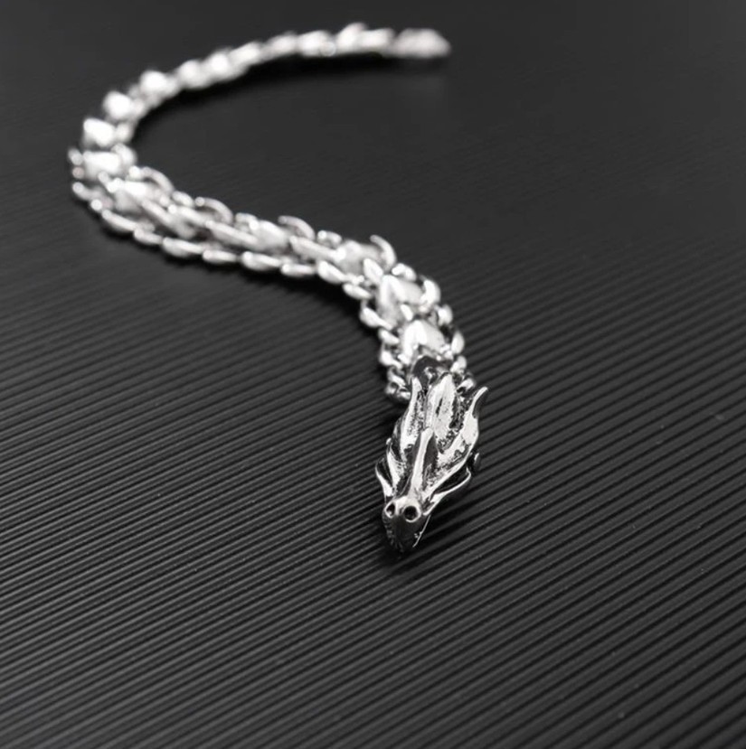 Sterling Silver Retro Dragon Link Bracelet