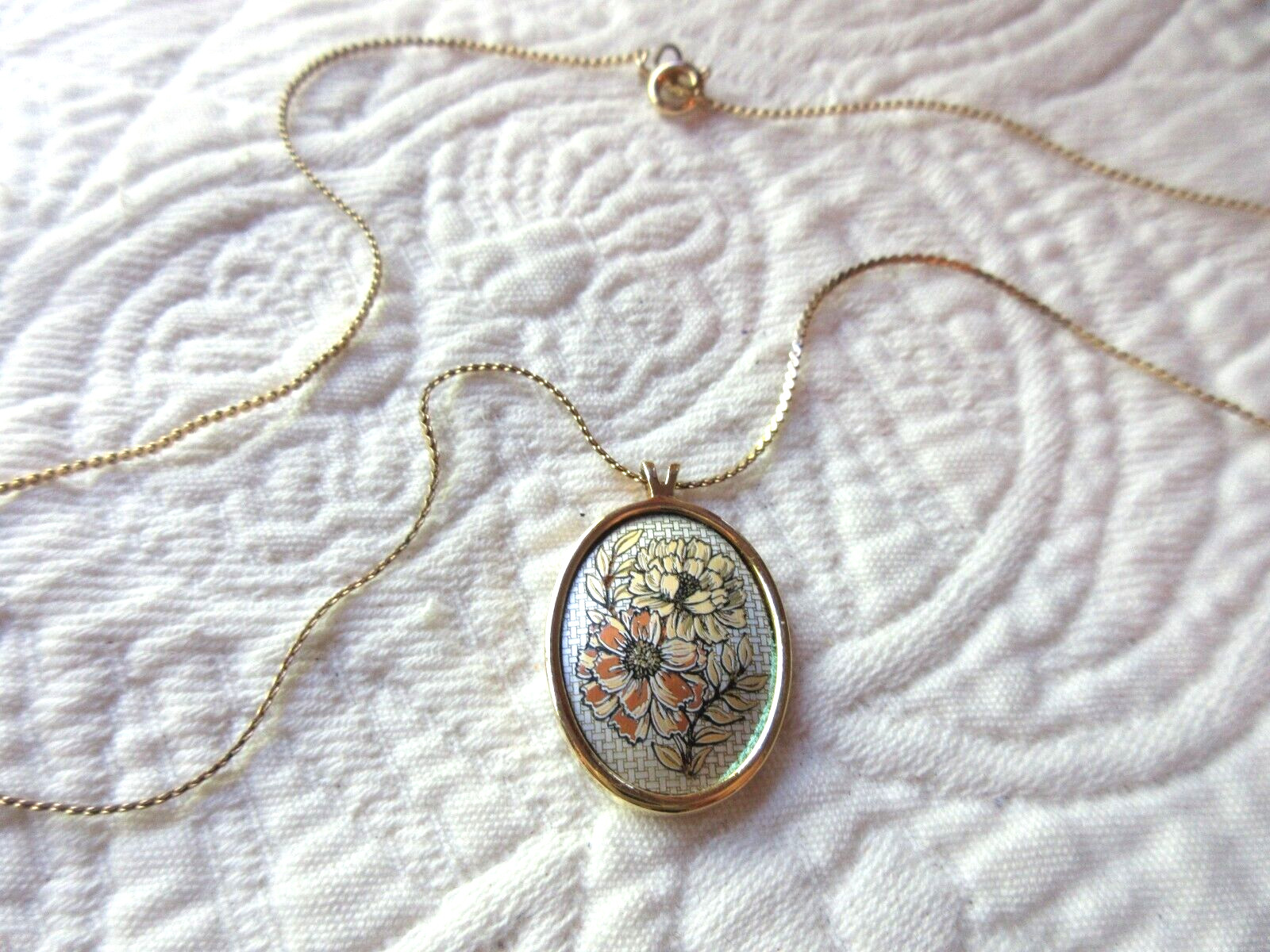 REED & BARTON DAMASCENE NECKLACE OCTOBER COSMOS PENDANT GOLD TONE KOREA 18″ NWOT