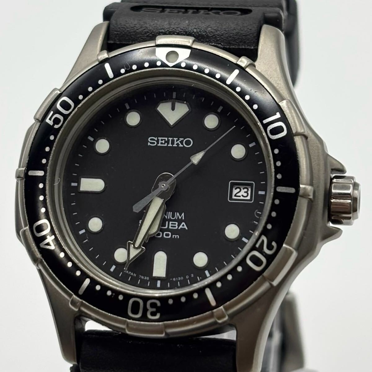 Working SEIKO Titanium SCUBA 7N35 6110 Men’s Wristwatch qz Diver’s Watch