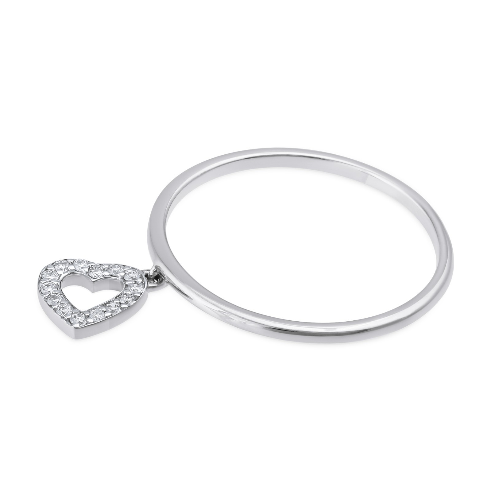 0.08 CT Lab Grown Diamond Pave Heart Charm Dangle Ring 925 Sterling Silver Gift