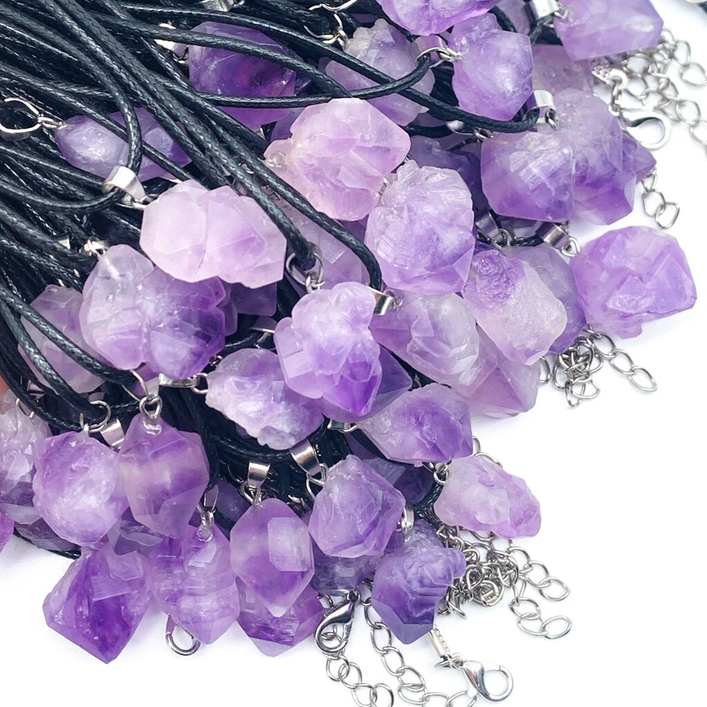 Bulk Lot 24pcs Natural Amethyst Pendant Necklace Women Raw Purple Crystal Charms