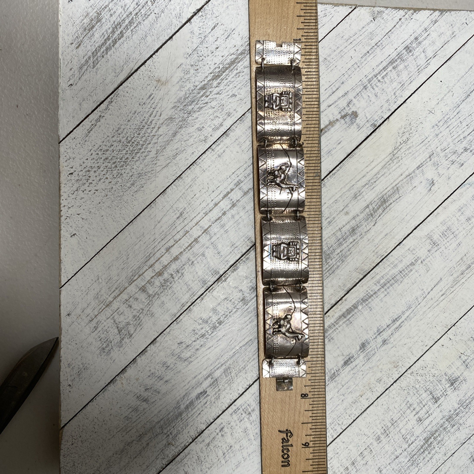 Peruvian Industries 900 Silver Vntg Linked Mayan & Alpaca Story Teller Bracelet