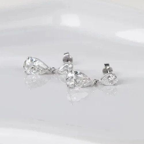 4 CT Pear F-VS1 Lab Grown Diamond Women Drop Dangle Earrings 14K White Gold