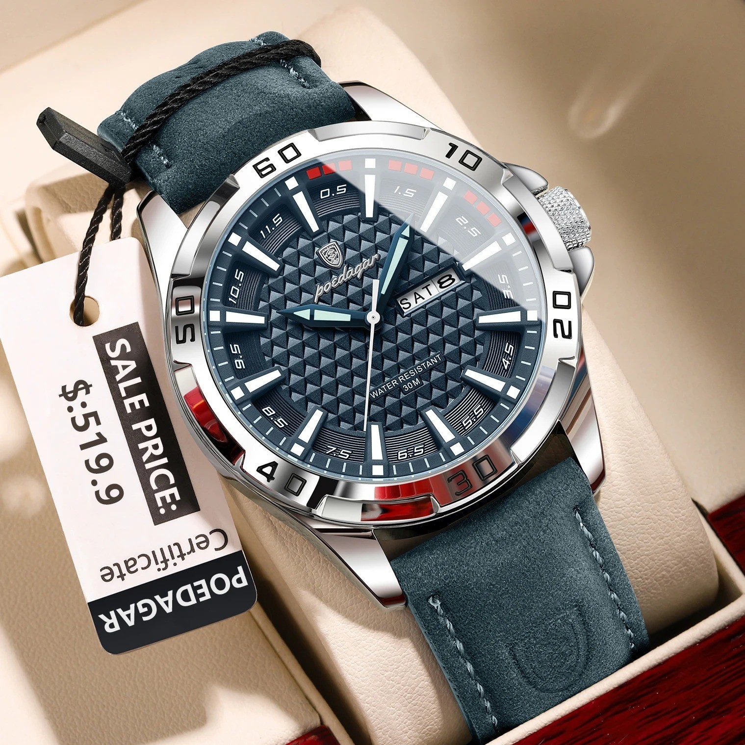 POEDAGAR Original Man Wristwatch Top Luxury Waterproof Luminous Watch Xmas Gift