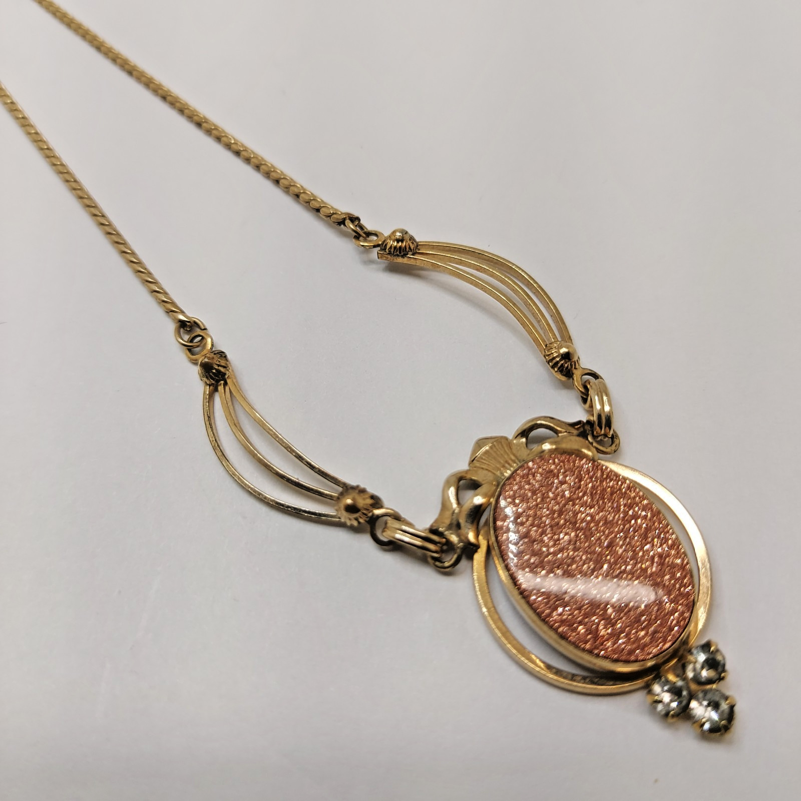 Vintage 1/20 12k Gold Filled Goldstone Sandstone Lavalier Necklace