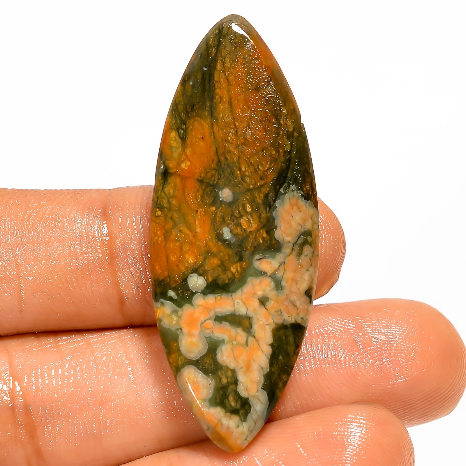31.5 Ct 100% Natural Rhyolite Marquiae Shape Cabochon Loose Gemstone 45X17X5 mm