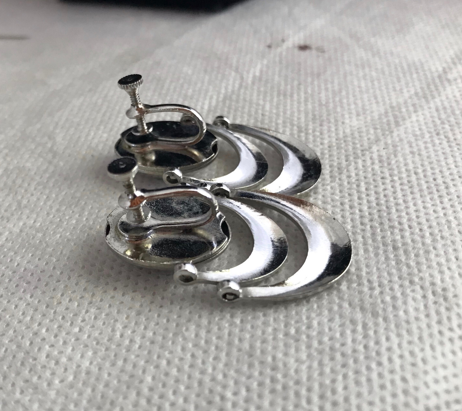 Vtg 1950-60s Shiny Choker Necklace Dangle Screw-back Earrings Cuban Chain Link