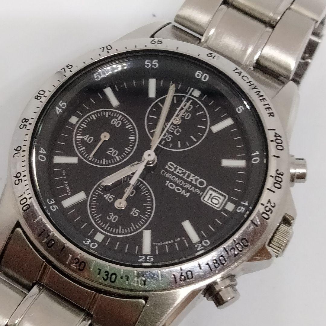 Seiko Mens Watch Chronograph 100m 10Bar 7T92-0DW0 Quartz Analog Very Good Japan