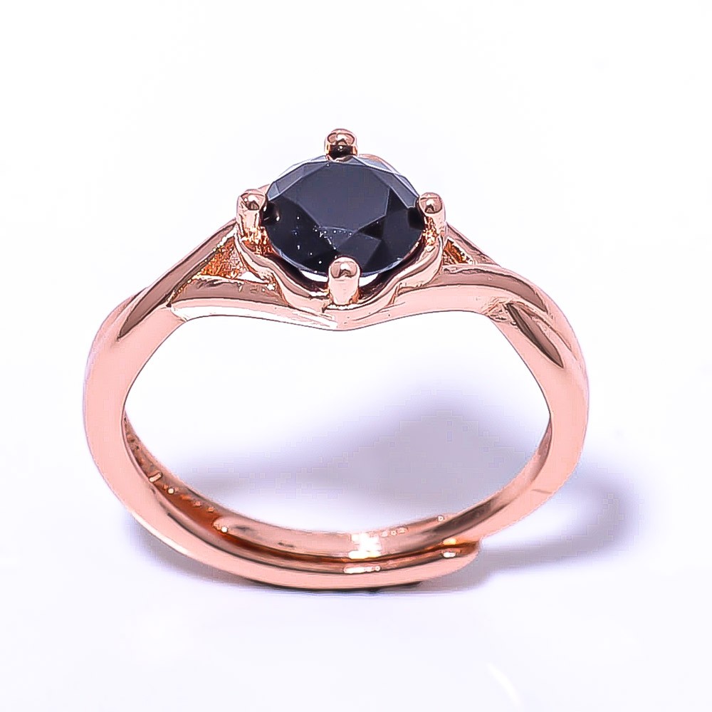 Black Spinel Gemstone Rose Gold Plated Ring Adjst C7380-3_2