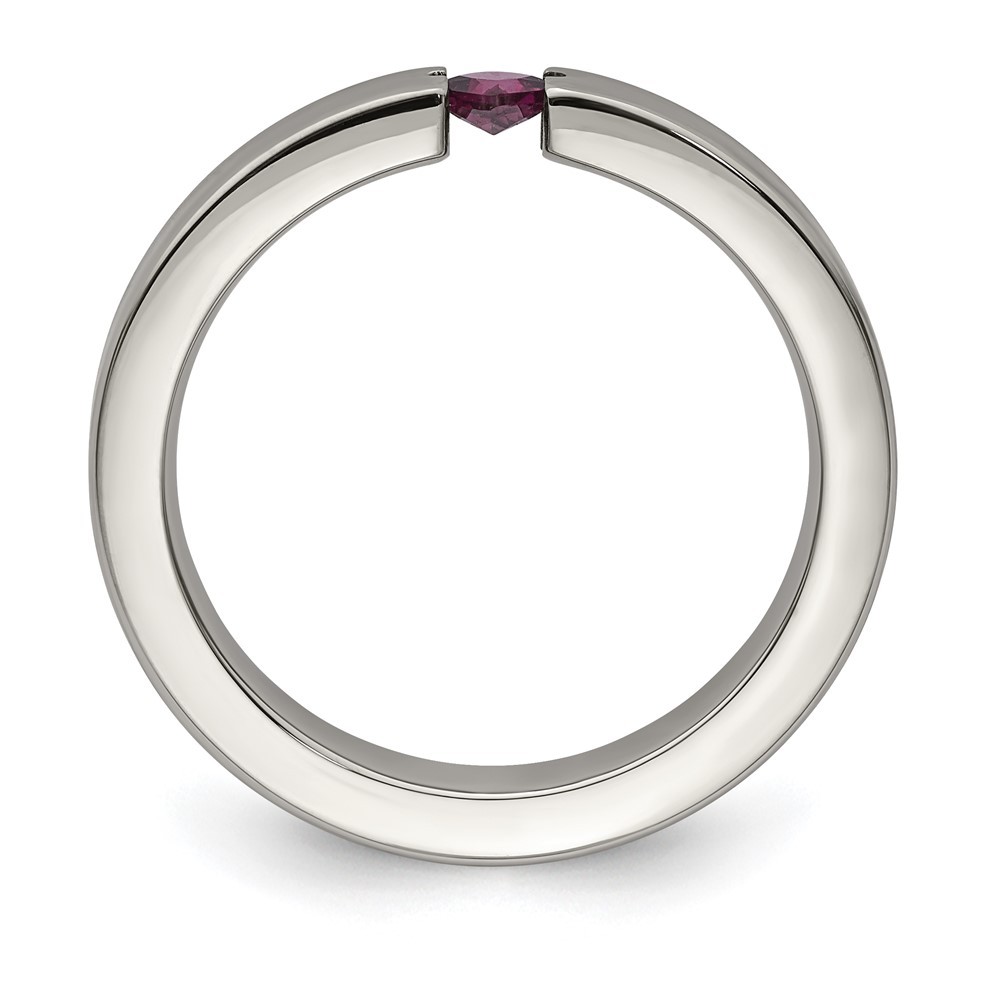 Titanium Tension-set Square Rhodolite Garnet Brushed 4mm Band Ring Size 7