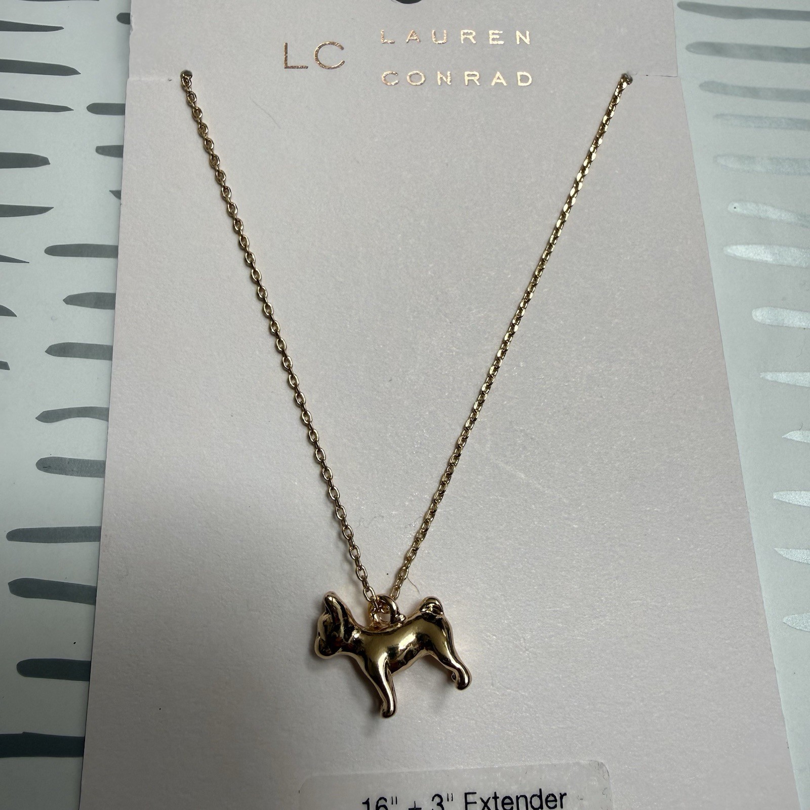 LC Lauren Conrad 16 Inch + 3 Extender Gold Tone Dog Pendant Necklace NWT