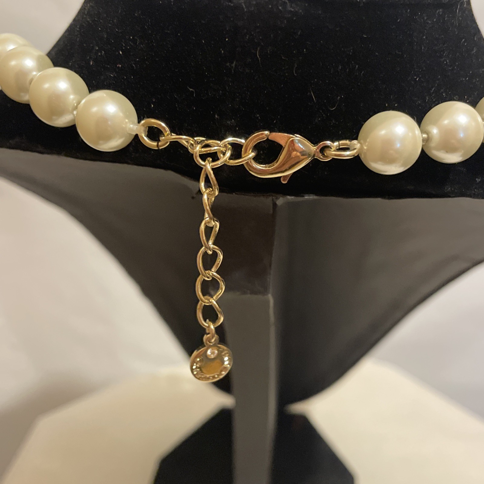Signed CHARTER CLUB Gold tone Faux Pearls Rhinestone Necklace