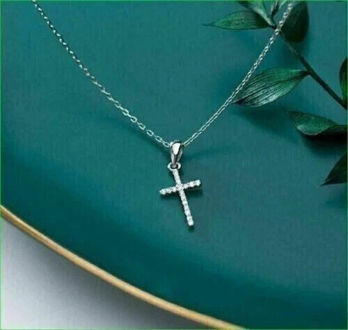 1Ct Round Cut Lab Created Diamond Women’s Cross Pendant 14K White Gold Plated