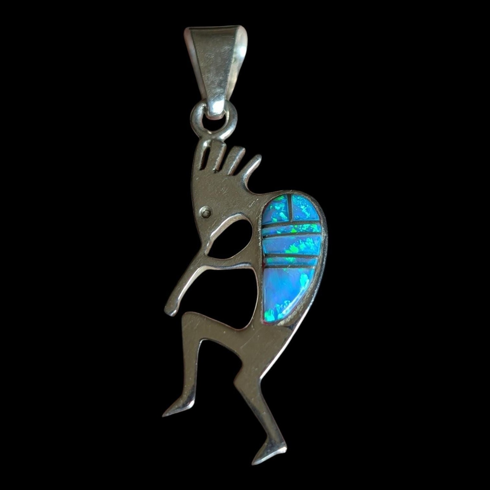 Vintage Navajo Lowell Drape Double Sided Kokopelli Coral Opal Sterling Pendant