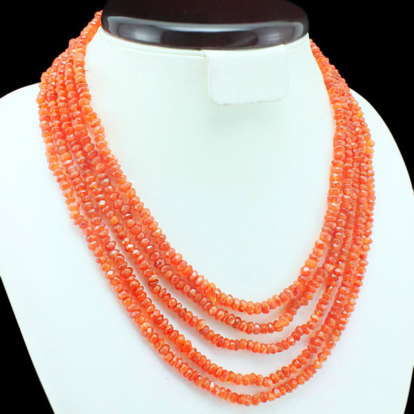SUPERB OUTSTANDING 366.50 CTS NATURAL 5 LINE FACETED ORANGE CARNELIAN NECKLACE