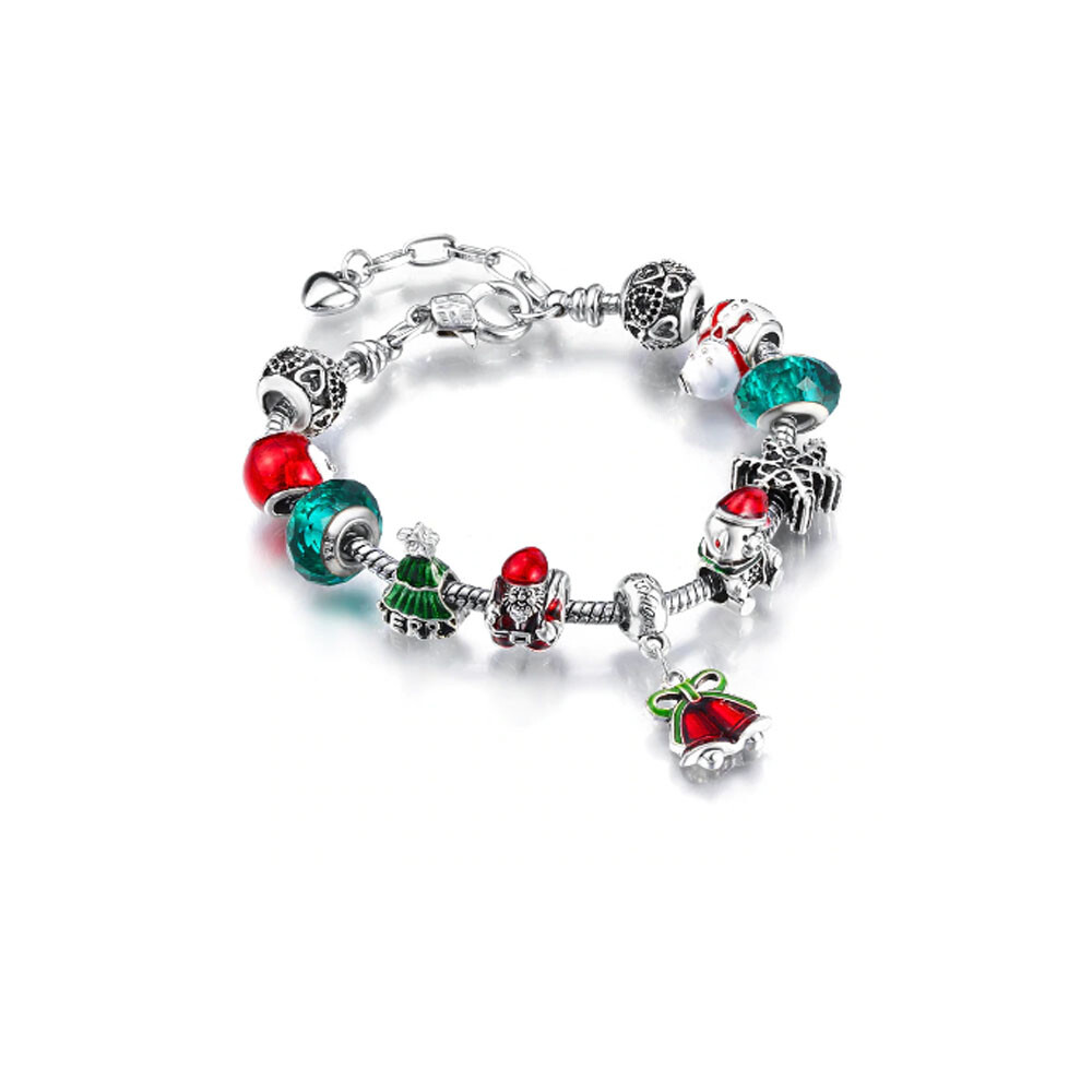 18K White Gold Plated Christmas Holiday Crystal Charm Bracelet Swarovski – 7.5″