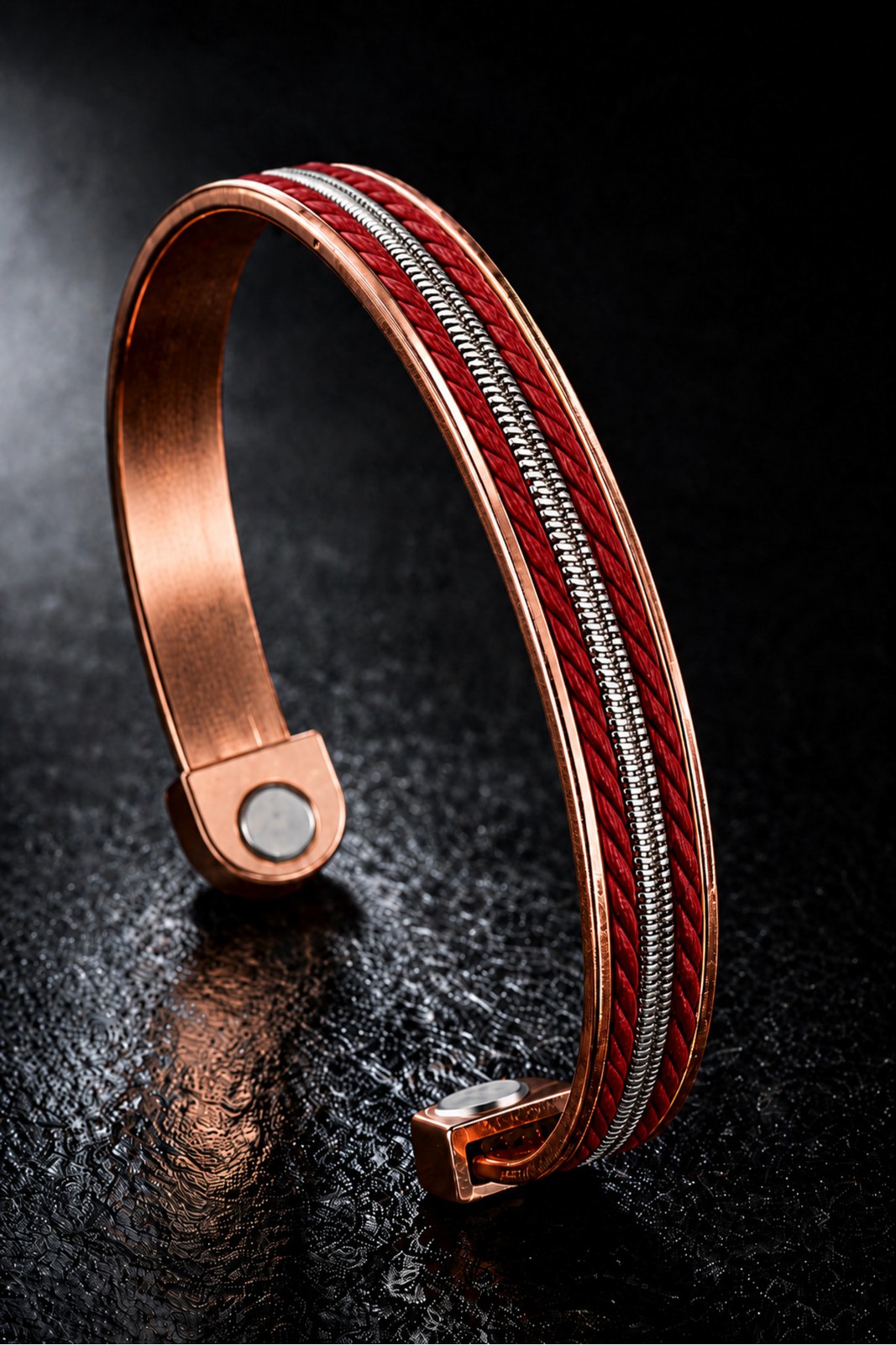 Unisex Red Copper Bracelet �st� Leather �eritli Steel Chain Magnetic Model Pure