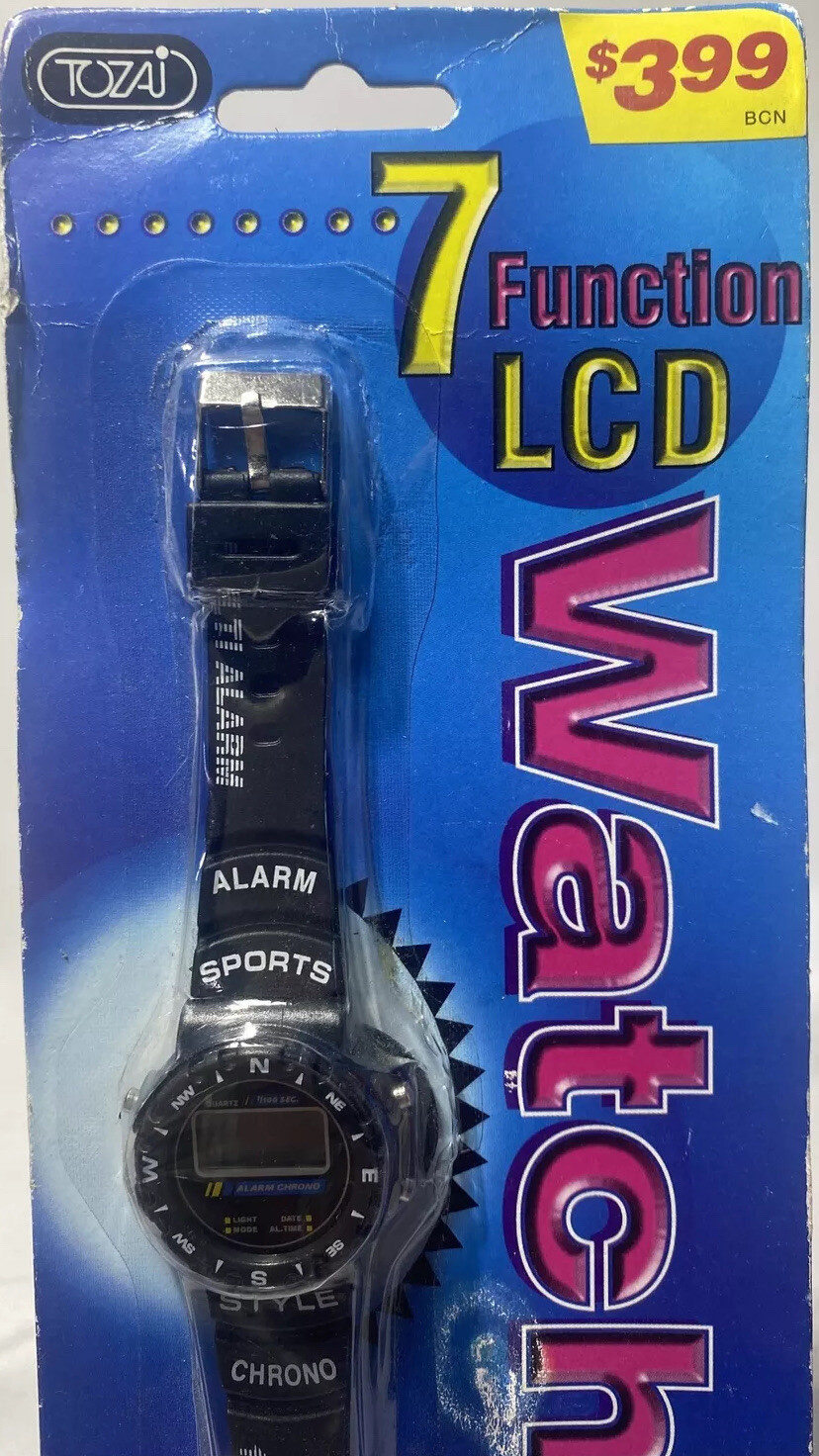 Vintage Tozai 7 Function LCD Digital Men’s Wrist Watch Item NOS As Pictures