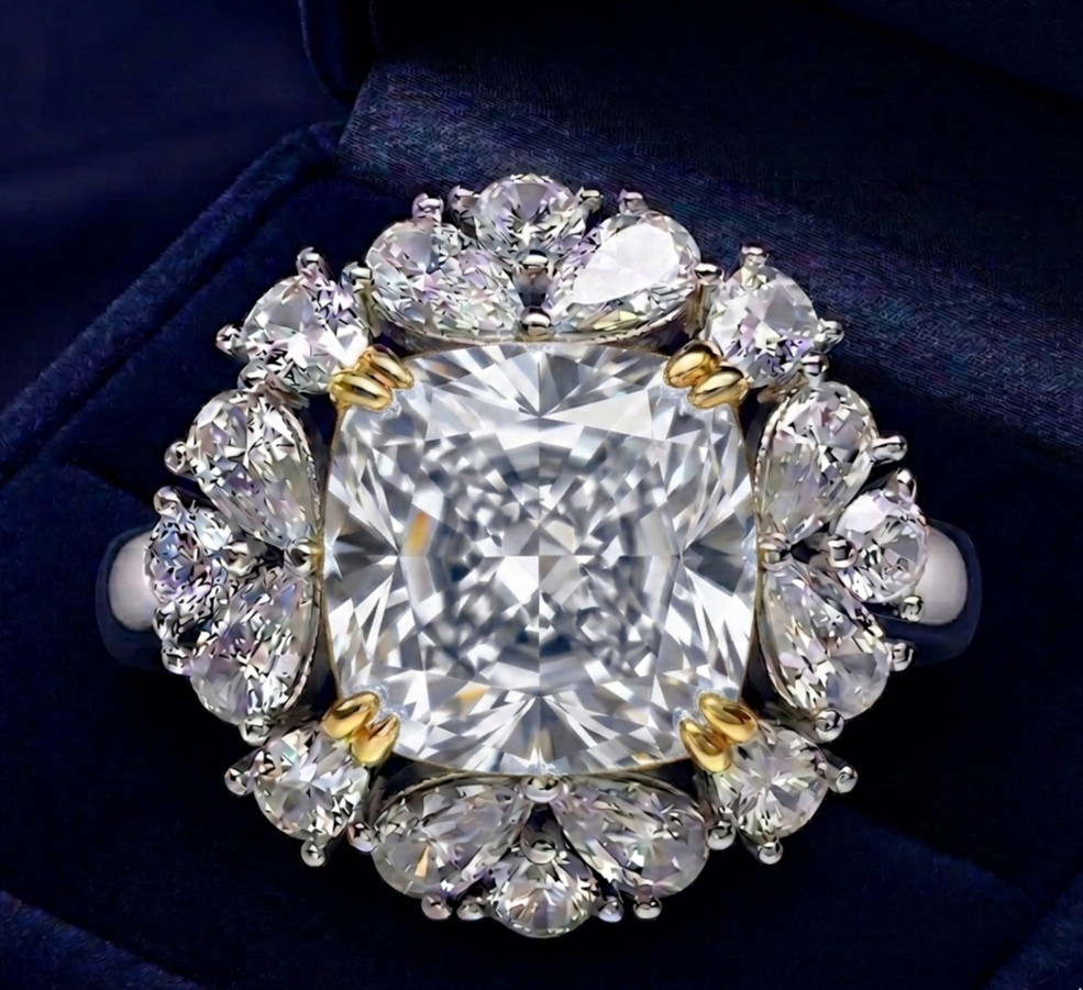 RARE 6.20 Ct Certified Cushion Cut White Natural Diamond Ring White Gold Finish
