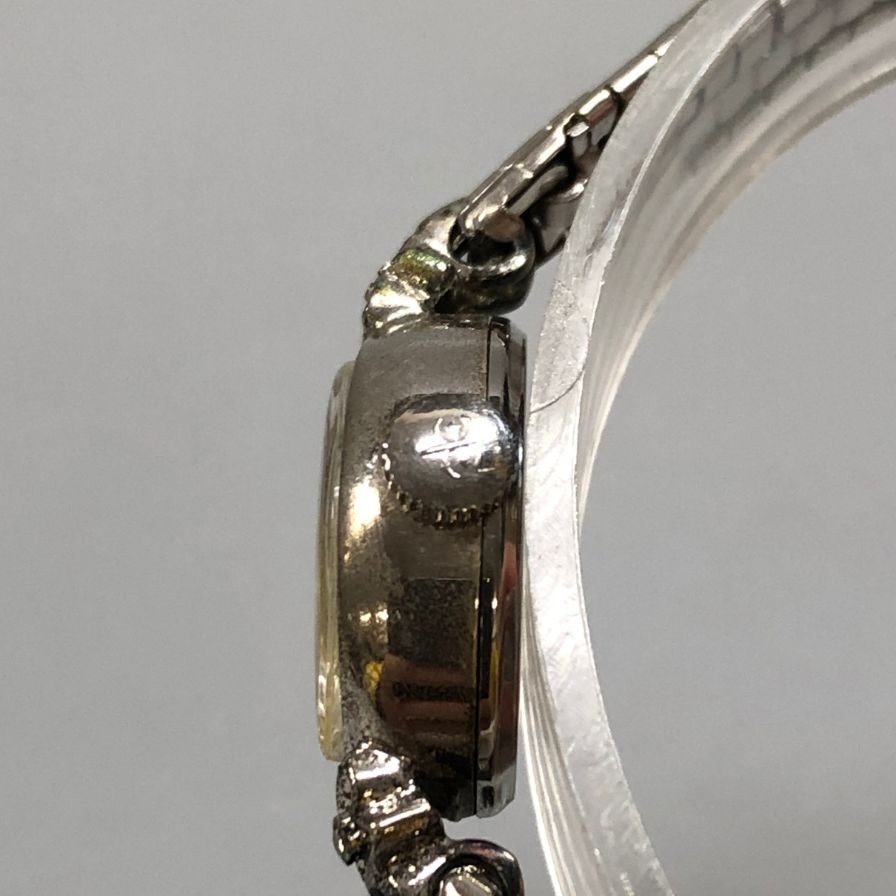 [A1R] Royal Queen Manual Wind Watch 21 Jewels Stone Silver Ladies [g3s]