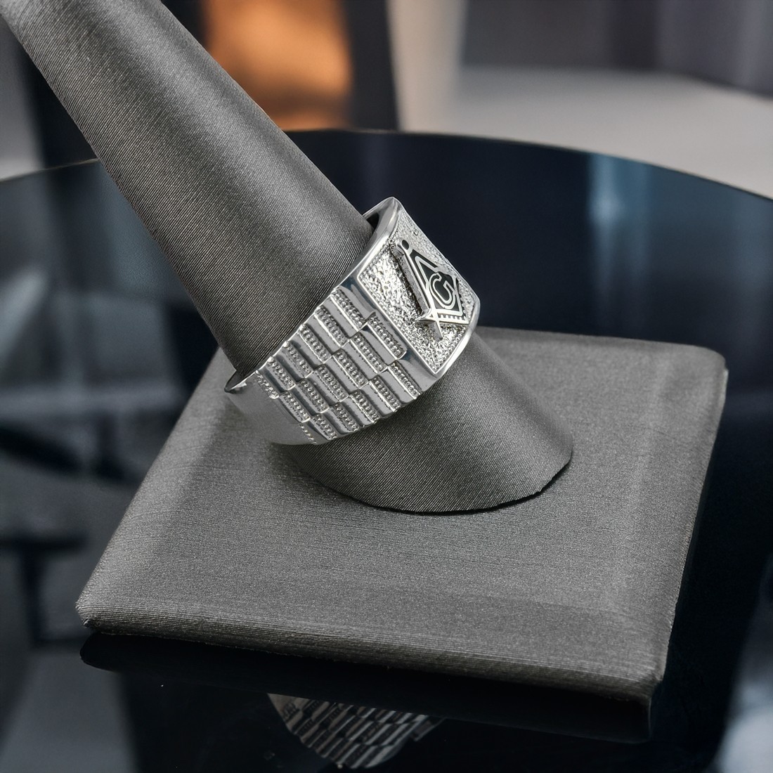 Men’s Sterling Silver Masonic Square Watchband Ring
