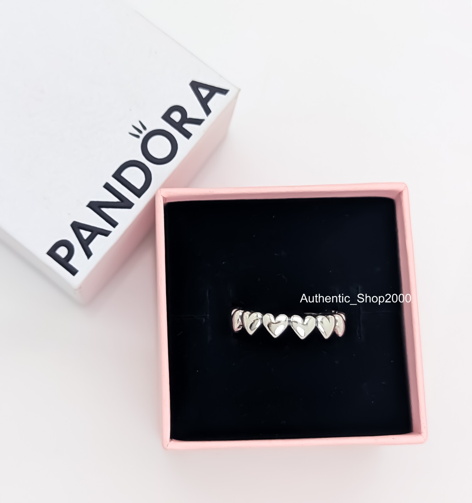 New 100% Authentic PANDORA 925 Ale Silver Be Love Row of Hearts Ring 193427C00