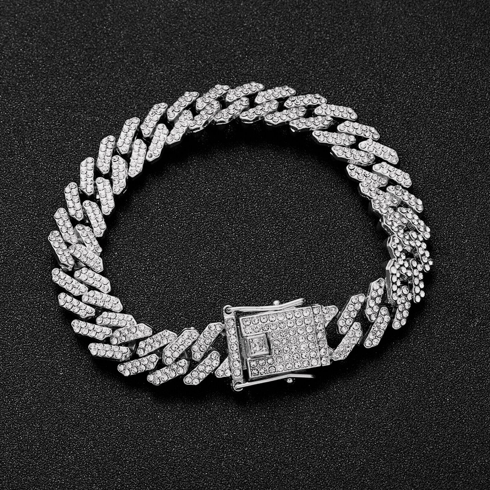 Mens 12MM Gold Plated Iced CZ Out Solid Miami Cuban Link Bracelet Hip Hop Jewely