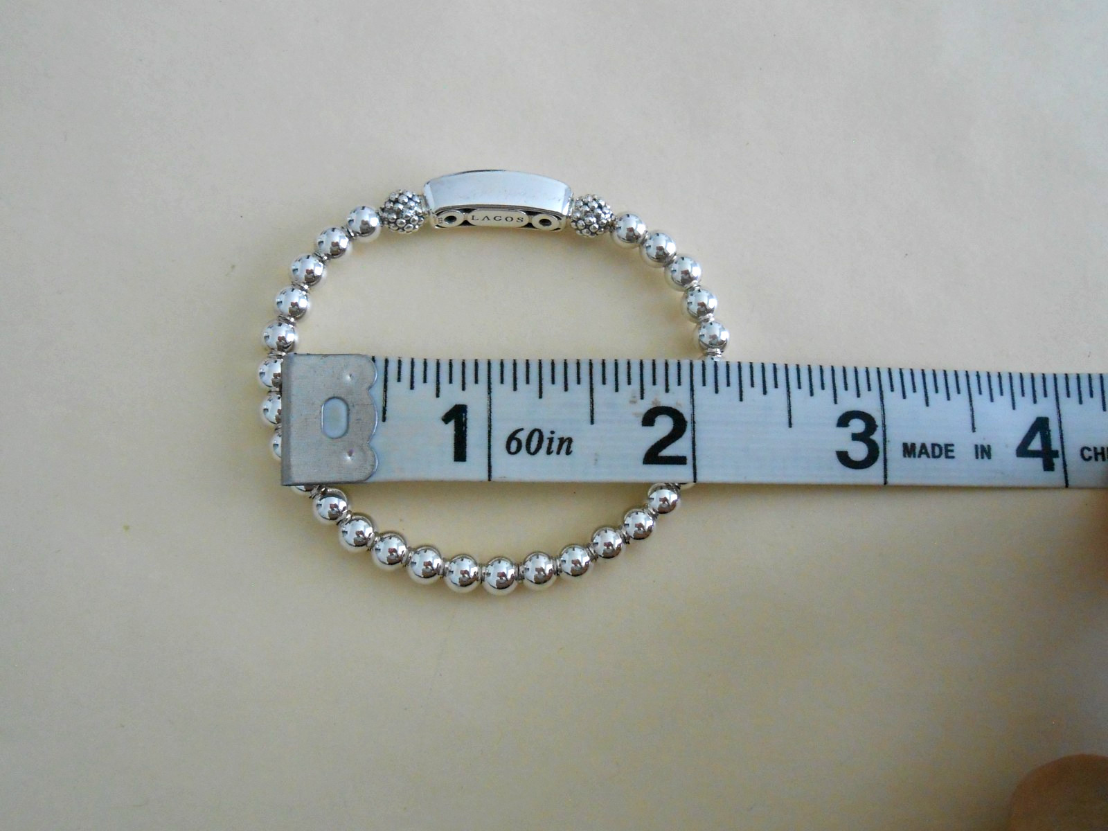 $400 LAGOS Silver 5MM Signature Caviar Mom Stretch Bead Bracelet Size S