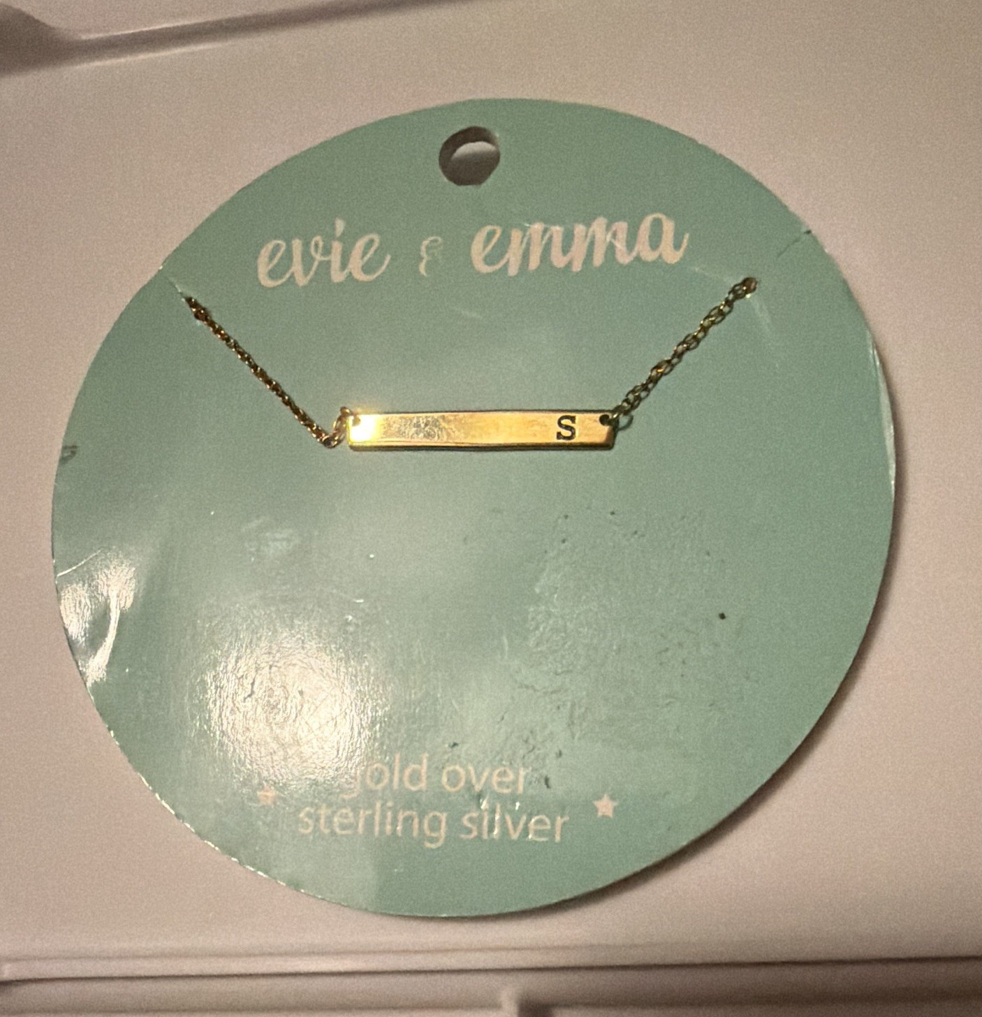 evie & emma Gold Over 925 Sterling Silver Rectangle Bar Letter Necklace