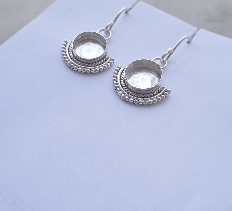 925 Sterling Silver Blank Bezel Earring Settings -Round Cup with Granulated Boho