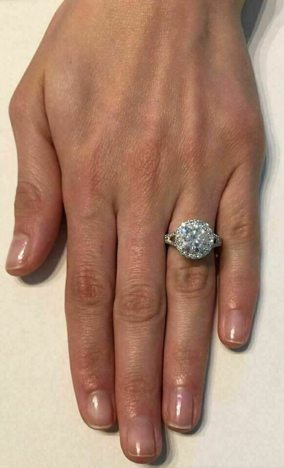 4Ct Lab Created Diamond Halo Engagement Gift Ring 14K White Gold Finish