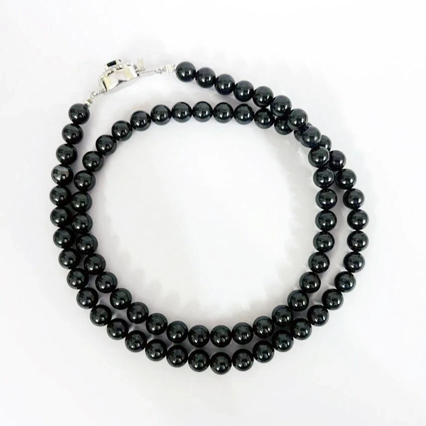 6 mm 18″ Smooth Round Black Diamond Beads Necklace Certified !
