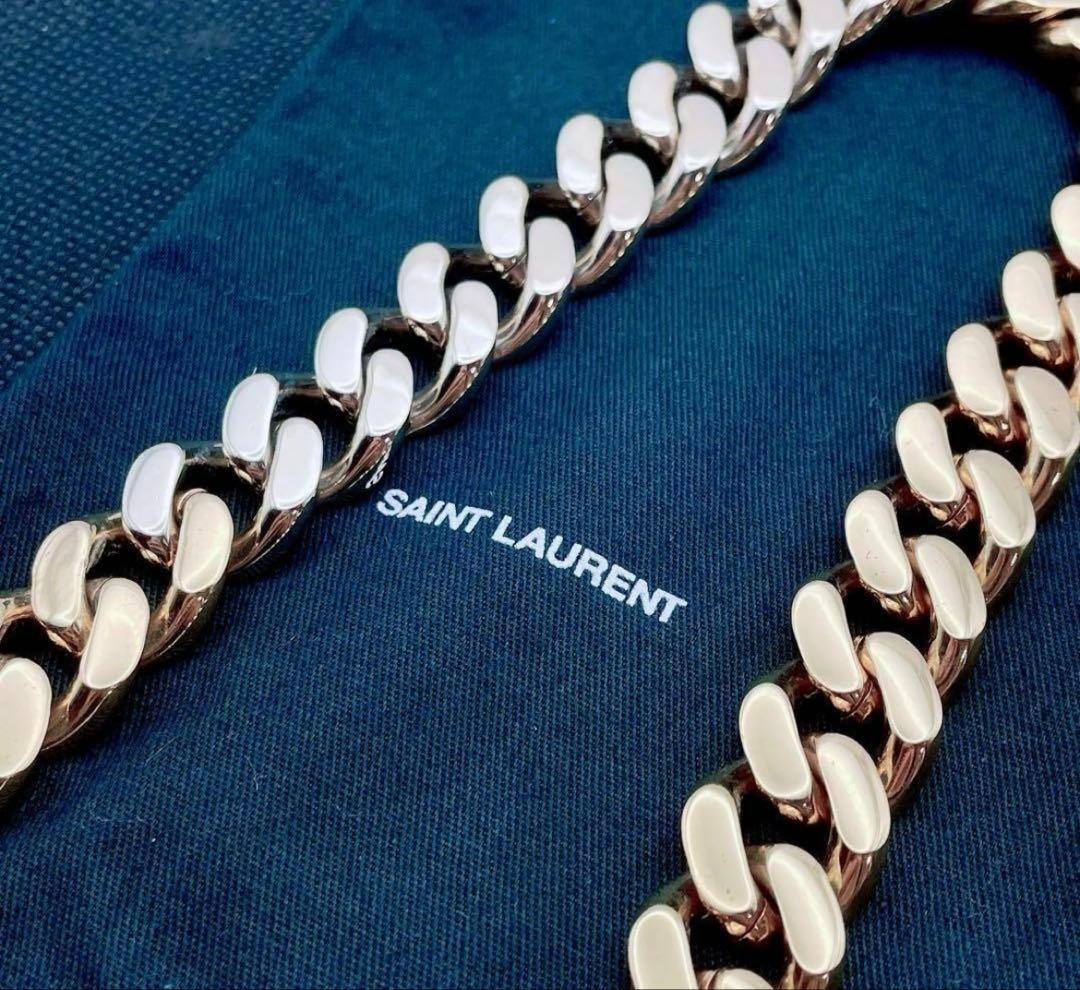 SAINT LAURENT Metal Curb Chain Necklace color Gold Silver Length 40cm unisex