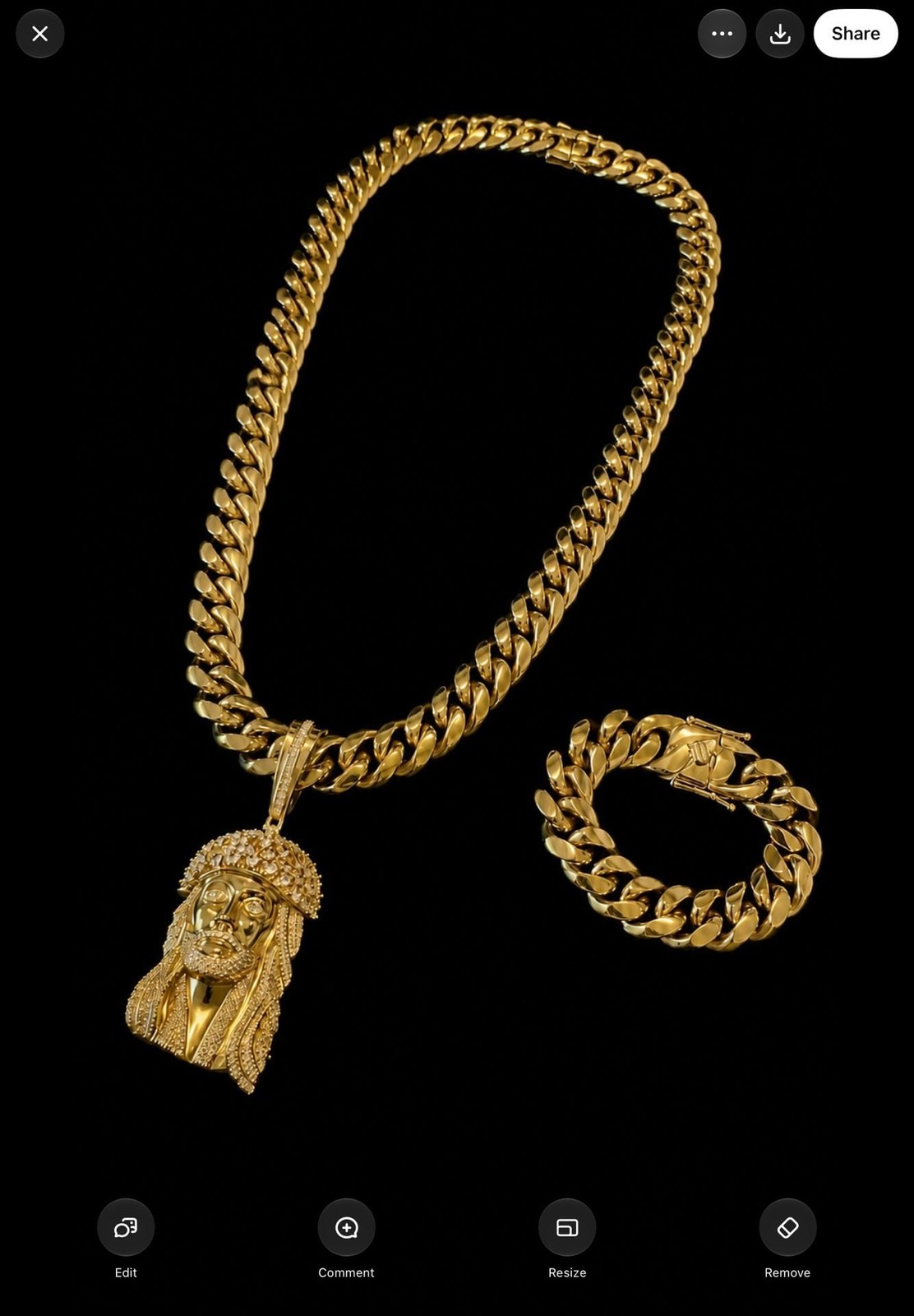 Pardon Me Luxury Premium Jesus Piece Pendant with 18mm Cuban Link Chain and Brac