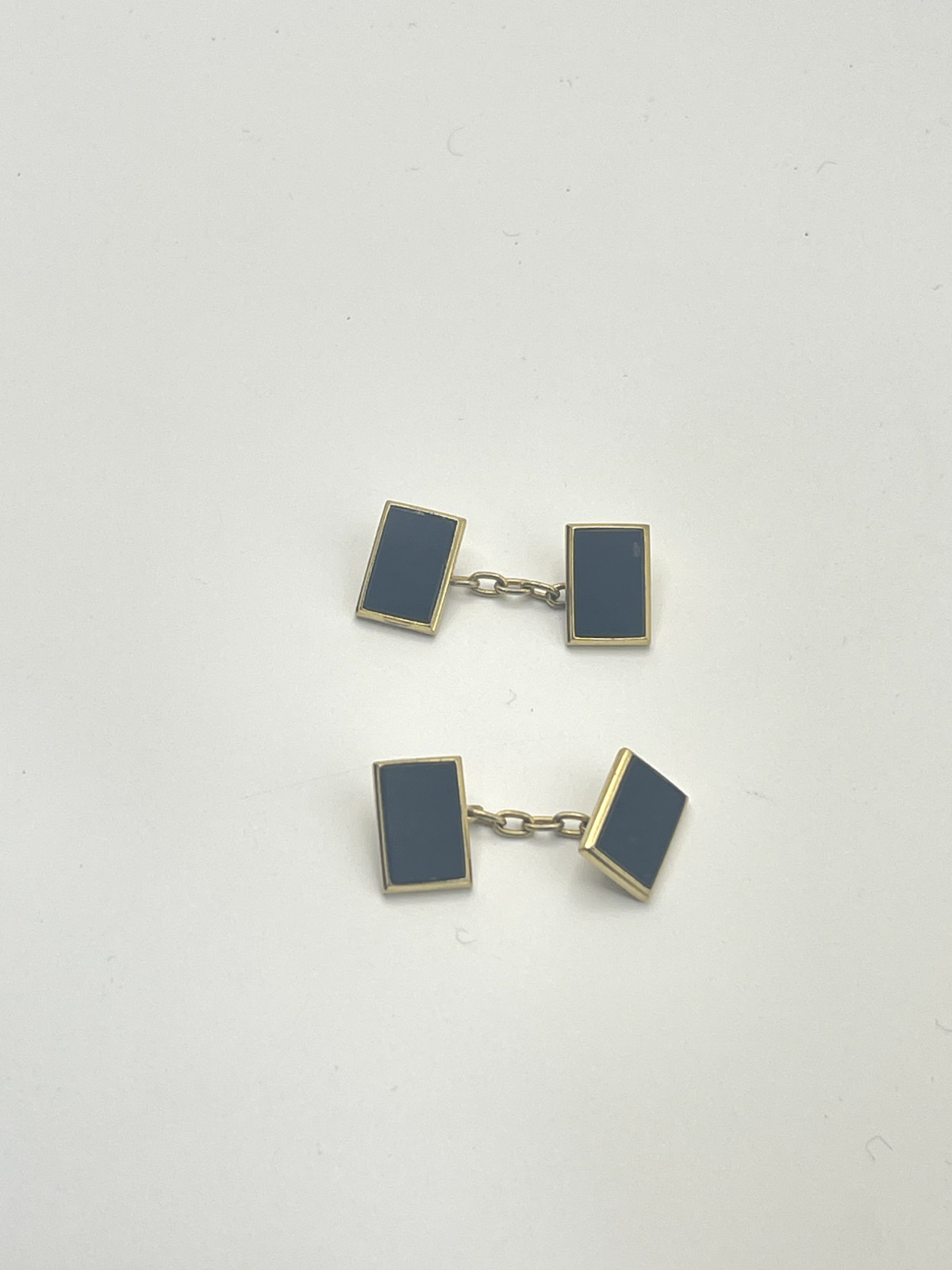 Gold-Plated Black / Gold Chained Vtg Accent Buttons / Set of 2 Linked Pairs