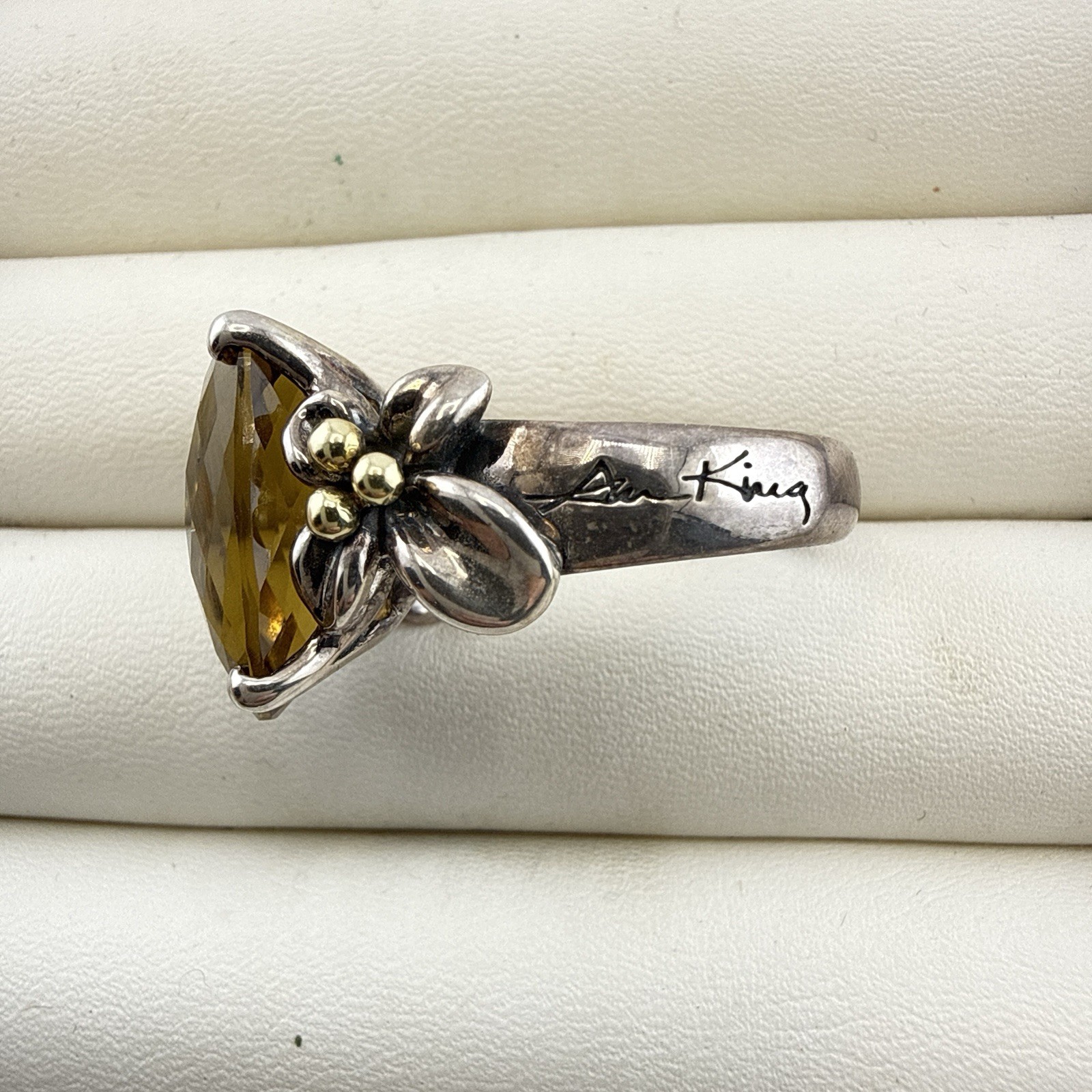 Ann King Ring Sterling Silver 18k Yellow Gold Flower Smoky Quartz Size 9 Floral