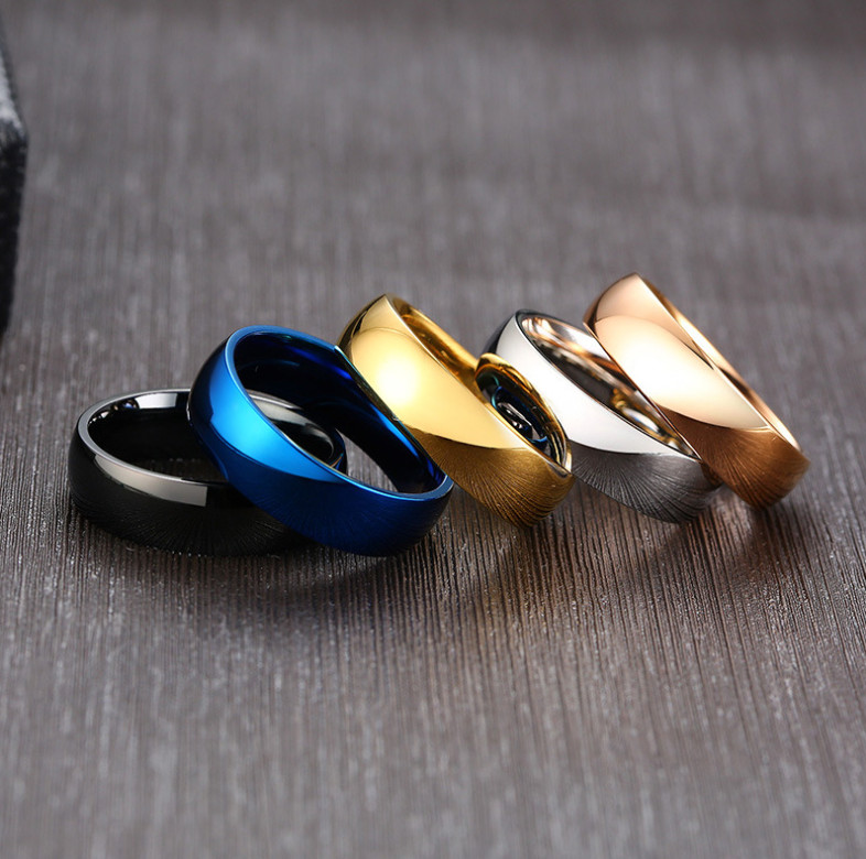 6MM Silver Gold Blue Black Plated Stainless Steel Men Women Ring Band Size 5-13