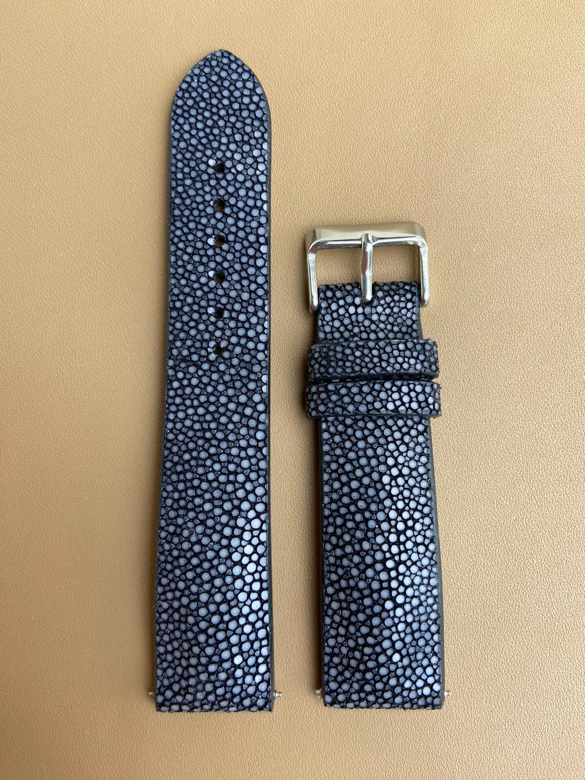 Black Stingray Leather Watch Strap Band, Size 18mm 19mm 20mm 21mm 22mm 24mm 26mm