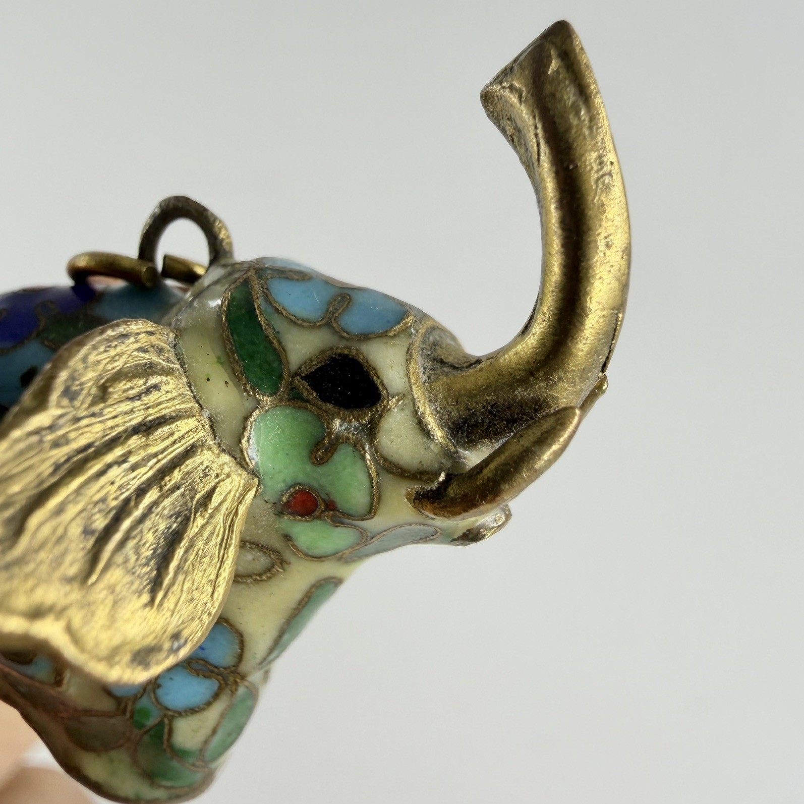Cloisonné Enamel Elephant Pendant Charm Blue Up Trunk Vintage Chinese Export