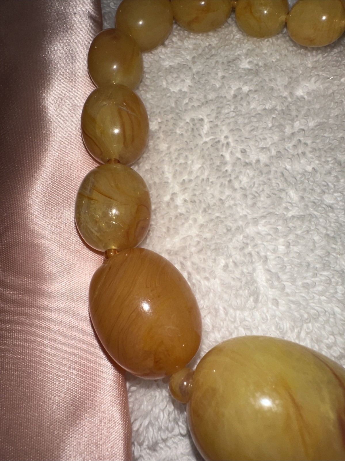 Antique Egg Yolk Translucent Lucite Beaded Necklace • 24” Graduated • 82g Estate